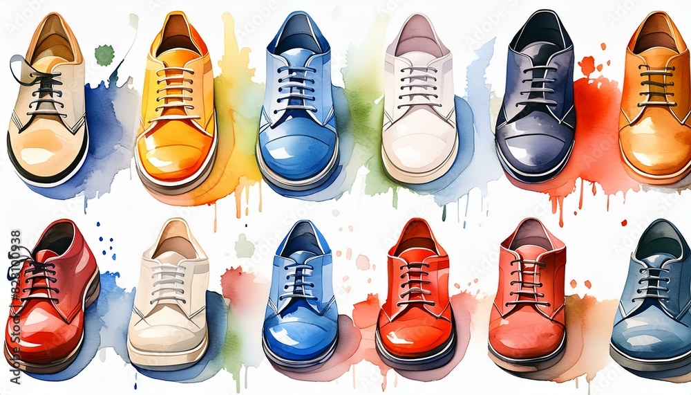 Fototapeta premium Watercolor set of shoes. 