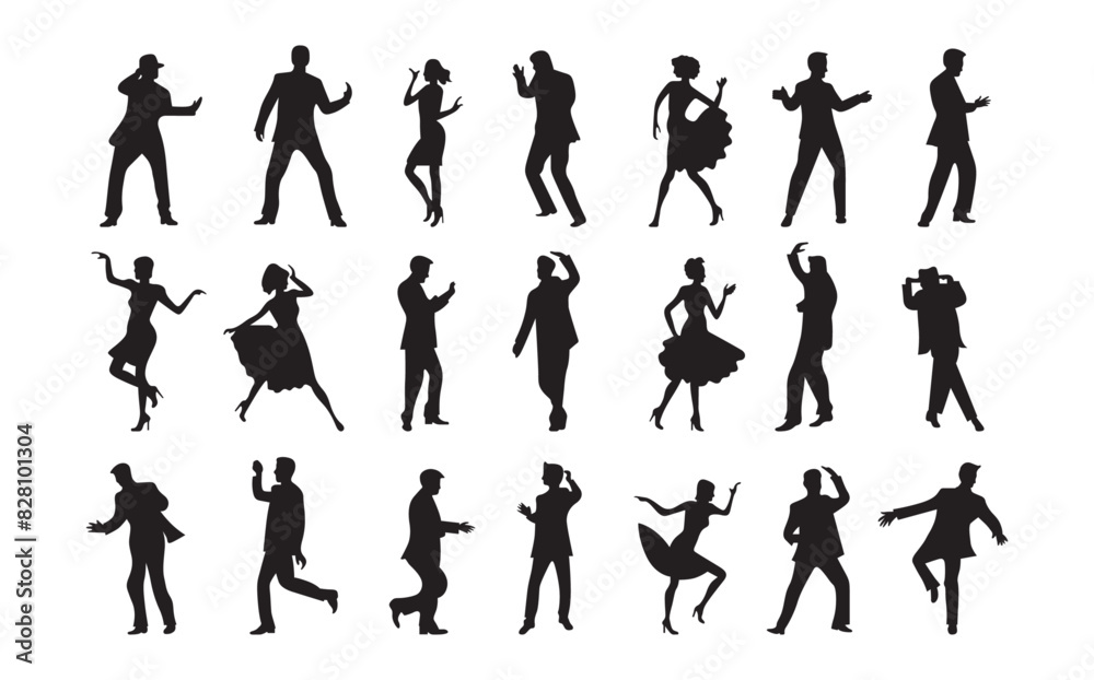 Illustration vector of dancing peoples silhouette art style.