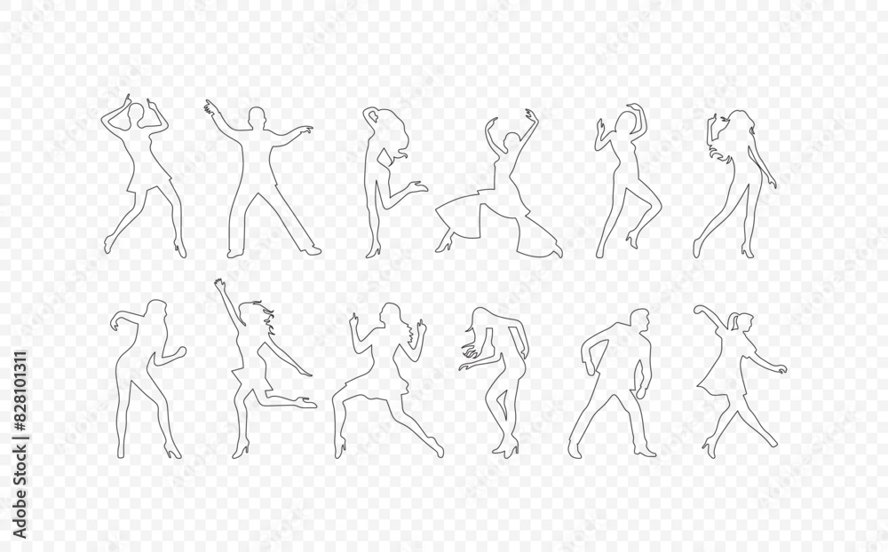 Illustration vector of dancing peoples line art style.