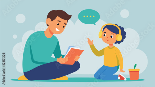A parentchild duo participating in a reflective listening exercise to strengthen their bond and communication.. Vector illustration photo