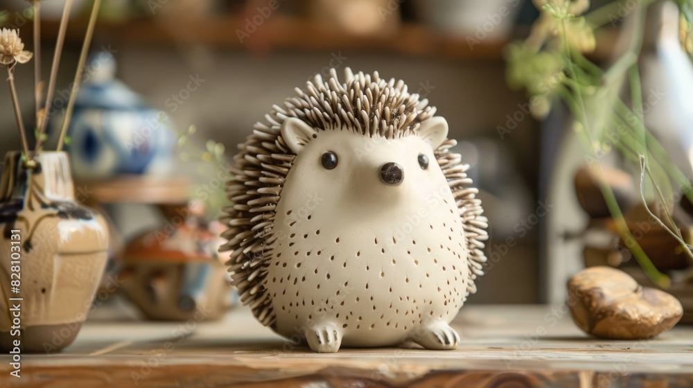 Obraz premium A handcrafted ceramic hedgehog decoration and desk accessory