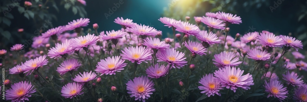 Obraz premium aster flowers on garden yard background banner