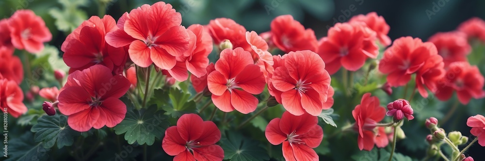 geranium flowers on garden yard background banner geranium flowers on garden yard background banner