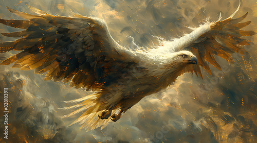 illustration of a mythical creature known as a griffin with the body of a lion the wings of an eagle and the intelligence of a predator soaring through the sky in search of adventure and prey photo