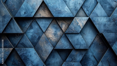 Blue abstract, wallpaper, monochrome design, neat symmetrical pattern, parallelogram tiles, right lower third lighting.