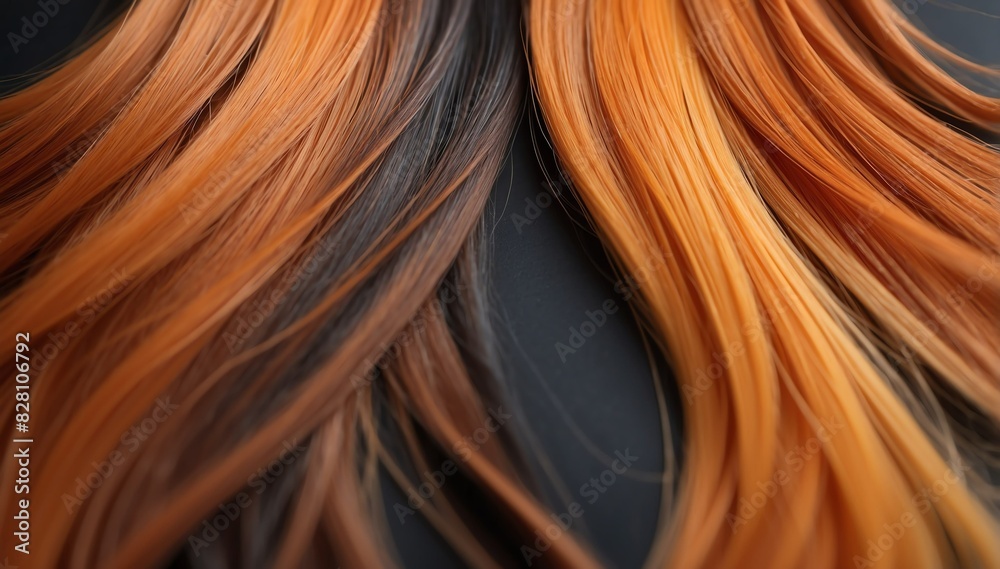Naklejka premium light to dark orange gradient color hair close-up