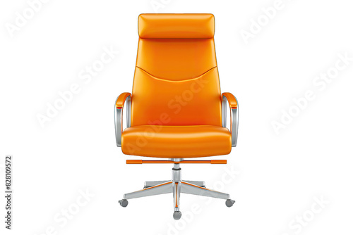Modern orange office chair with high back and armrests. Perfect for ergonomic support in professional workspaces.