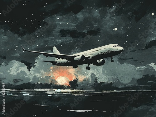 warm flight ambiance flat design side view cozy theme water color black and white