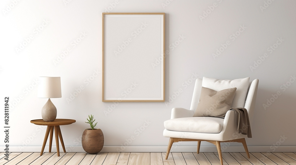 Blank horizontal posters mockup on the wall in living room interior. 3D illustration Blank horizontal posters mockup on the wall in living room interior. 3D illustration