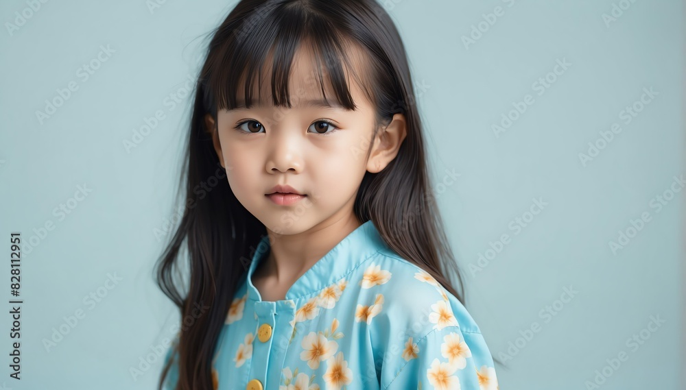 beautiful kid asian girl on summer outfit fashion style on plain bright studio background beautiful kid asian girl on summer outfit fashion style on plain bright studio background