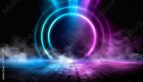 Wallpaper Mural Synthwave vaporwave retrowave cyber background with copy space, laser grid, starry sky, blue and purple glows with smoke and particles with white smoke or fog Torontodigital.ca