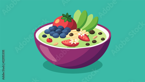 A refreshing smoothie bowl packed with frozen fruits spinach and topped with a sprinkle of granola for a delicious and nutrientdense snack.. Vector illustration