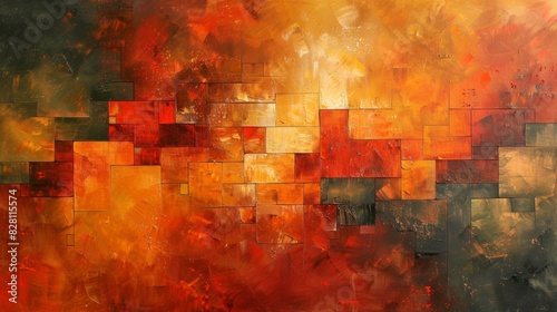 Fototapeta Naklejka Na Ścianę i Meble -  Abstract painting using blocks of orange color to create depth and movement.