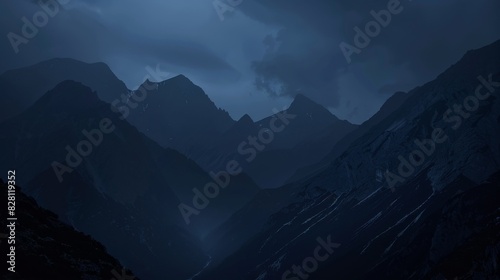 Mountains under a deep dark blue mysterious sky 