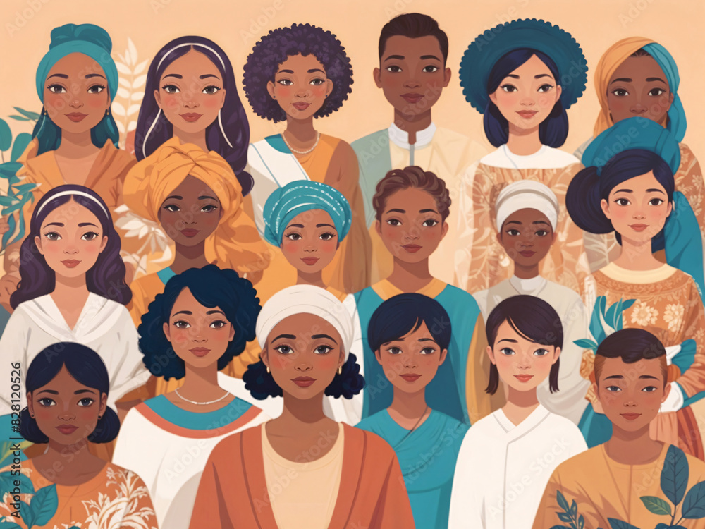 Multicultural people from different cultures showing unity and cultural diversity. World population day concept Multicultural people from different cultures showing unity and cultural diversity. World population day concept
