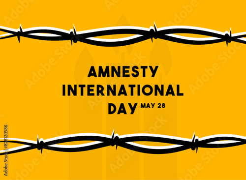 Amnesty International Day. May 28. Flat design vector. Yellow background. Barbed wire.