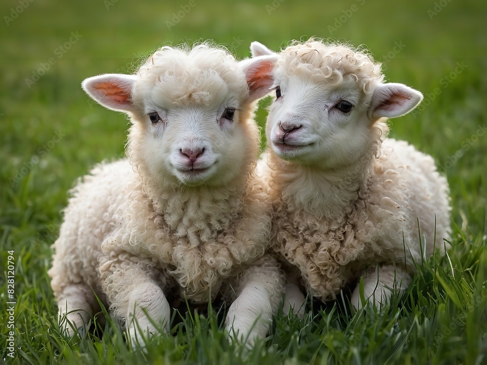 Cute cuddly fuzzy baby animals Spring lambs sheep - Generative AI Cute cuddly fuzzy baby animals Spring lambs sheep - Generative AI