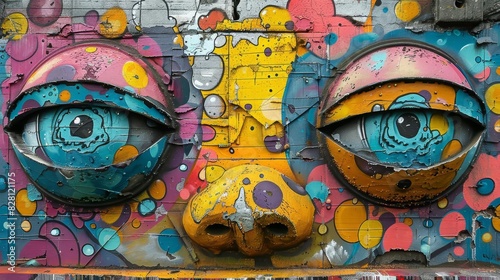 Whimsical street art scene with playful characters and imaginative designs, transforming an ordinary city wall into a visual masterpiece