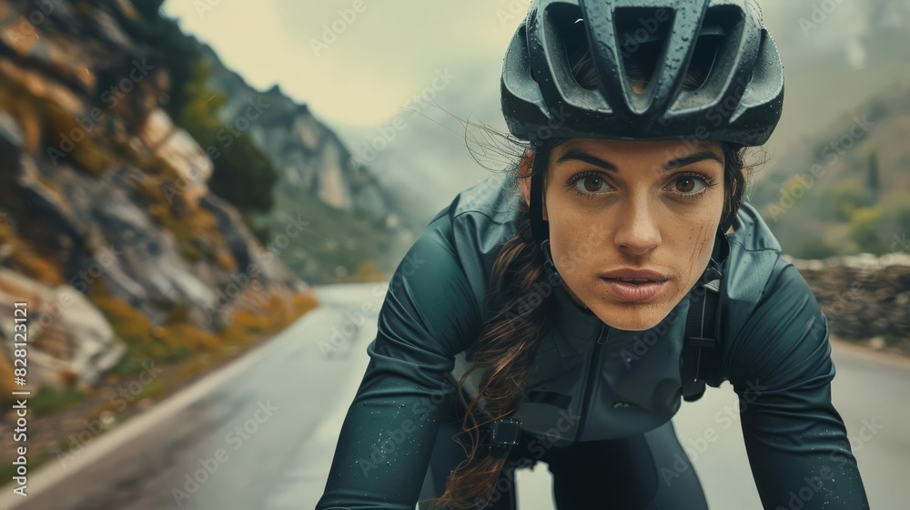 determined female cyclist training intensely on a mountain road vibrant sports photography determined female cyclist training intensely on a mountain road vibrant sports photography
