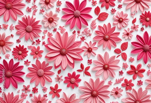 neat design with flower shapes in varying shades of pink on a white backdrop  symbolizing the beauty and charm of a blooming garden