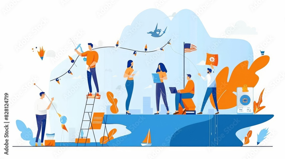 Capture a panoramic view of Independence Day celebrations, featuring diverse activities Include ample copy space against a vibrant background Capture a panoramic view of Independence Day celebrations, featuring diverse activities Include ample copy space against a vibrant background