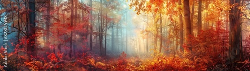 Enchanting Autumn Forest with Morning Fog © ZeeZaa