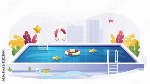 Design a minimalistic side view swimming pool illustration against a flat background © K-MookPan