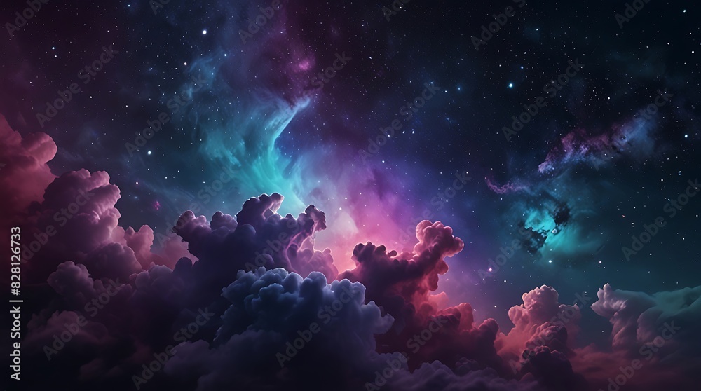 Fototapeta premium hows a colorful nebula with clouds of dust and stars in the background