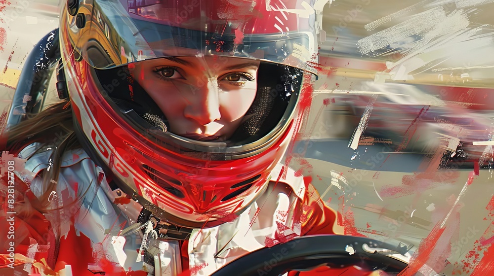gokart racing spectator satisfied womans portrait at track digital painting gokart racing spectator satisfied womans portrait at track digital painting