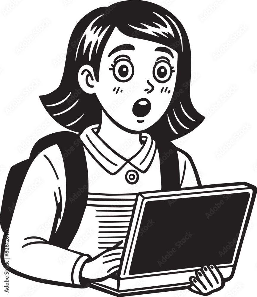 child working on laptop illustration black and white child working on laptop illustration black and white