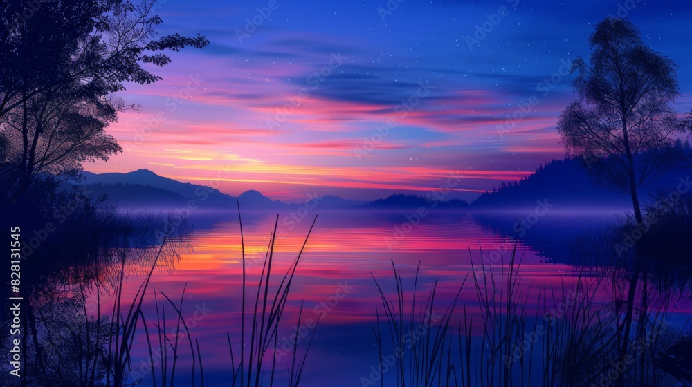 Twilight Over Serene Mountain Lake