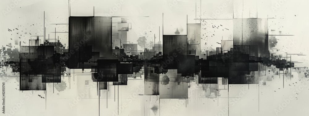 Fototapeta premium Abstract inkblot art resembling interconnected blocks.