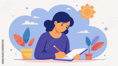 A person writing in a journal reflecting and processing their thoughts and emotions.. Vector illustration