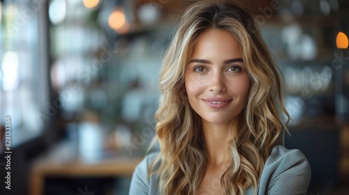 Happy mid-aged businesswoman manager shakes hands with a client  exuding confidence and professionalism. Successful deal-making at the meeting table with a smiling female executive.