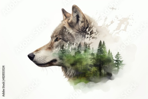 Wallpaper Mural Majestic wolf with a double exposure forest. Torontodigital.ca
