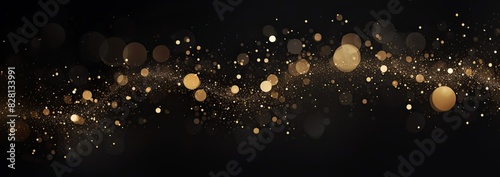 The background is black, with white and gold bokeh particles scattered on it. The particles have a dark tone and light effect. They can be used as backgrounds for various professional presentation mat photo