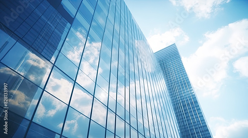 Modern office building glass blue toned image.