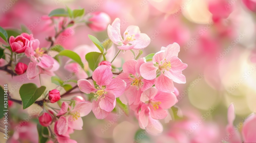 Obraz premium Pink apple blossoms in a garden setting Stock image