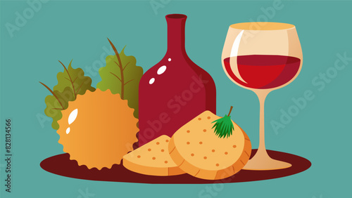 For a savory twist pair garlic and herb crackers with a fullbodied red wine adding depth to the flavors.. Vector illustration