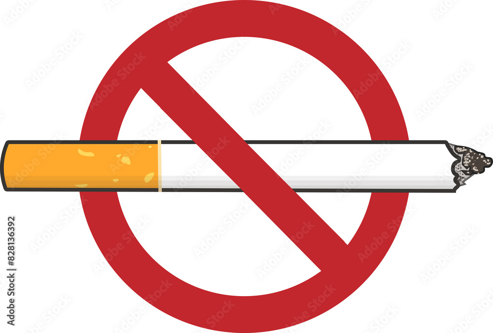 Isolated prohibition label do not smoking with illustration tobacco cigarette red round crossed sign Isolated prohibition label do not smoking with illustration tobacco cigarette red round crossed sign