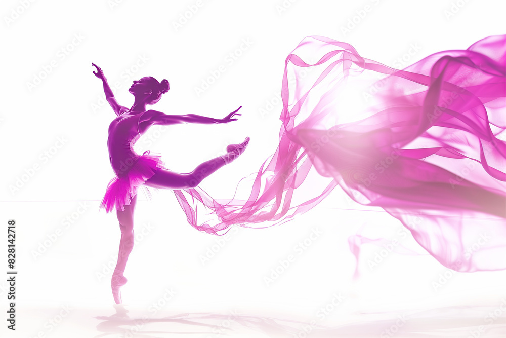 Obraz premium An Ai generative image of ballerina dancer dancing with ribbon on white background.