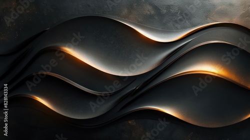 A dark metal surface with a wavy pattern of gold and black lines photo