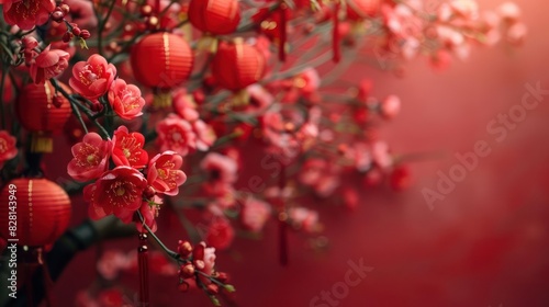 Chinese Red Trees in Bloom, with Beautiful Pink Flowers in the Background.