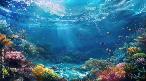 Ocean , amazing underwater world, 3 D illustration , Generative AI #828143994