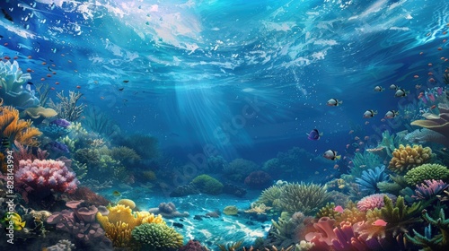 Ocean , amazing underwater world, 3 D illustration , Generative AI