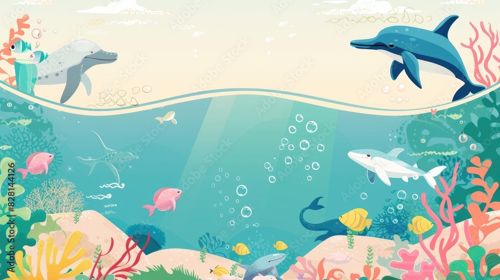 Fototapeta premium Ocean , amazing underwater world, 3 D illustration , Generative AI