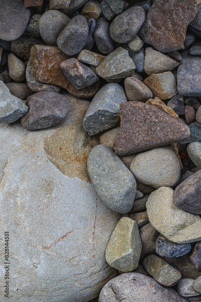 Top view of round river pebbles stones floor Top view of round river pebbles stones floor