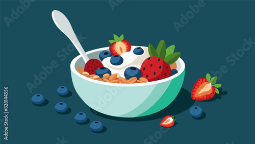 Greek yogurt mixed with granola and fresh berries for a proteinpacked and energizing latenight option.. Vector illustration