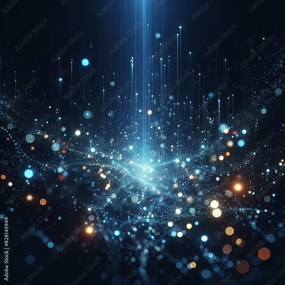 Obraz premium Dynamic Blue Bokeh Lights: Abstract Digital Art Design for Tech Video Presentations. 