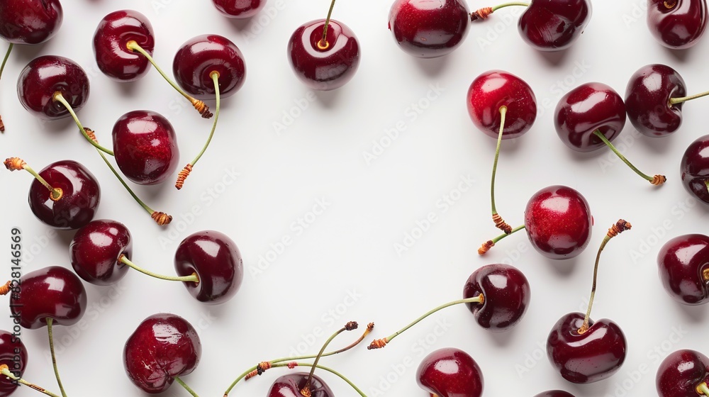 Frame made of tasty ripe cherry on white background. Generative Ai Frame made of tasty ripe cherry on white background. Generative Ai